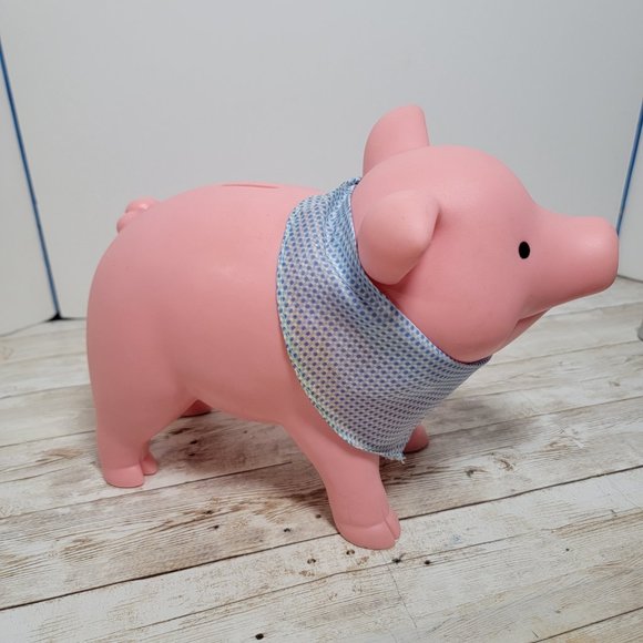 Schylling Rubber Piggy Bank with‎ blue white bandana and plug - Picture 3 of 16